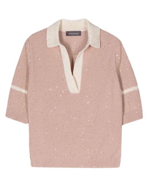 Lorena Antoniazzi Pink Sequin-embellished Knitted Polo Shirt