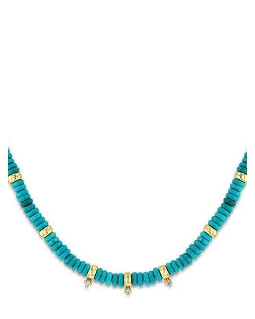 Zoe Chicco Blue 14kt Yellow Gold Rondelle Bead Turquoise Necklace