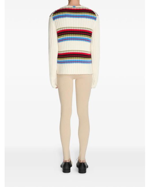 Dries Van Noten White Striped V-Neck Cardigan for men