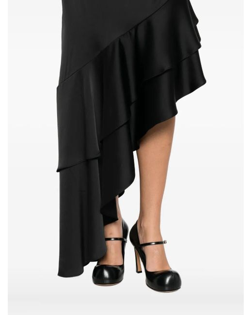 RHIZOME Black Aruna Ruffle-Hem Midi Dress