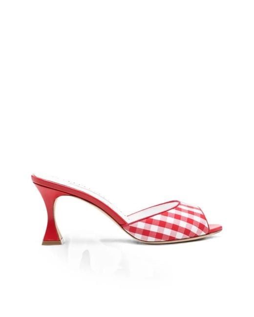 Manolo Blahnik Pink Jadara Gingham Mules