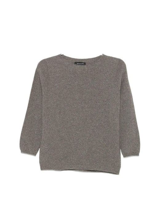 Fabiana Filippi Gray Fine-Knit Three-Quarter Sleeve Sweatshirt