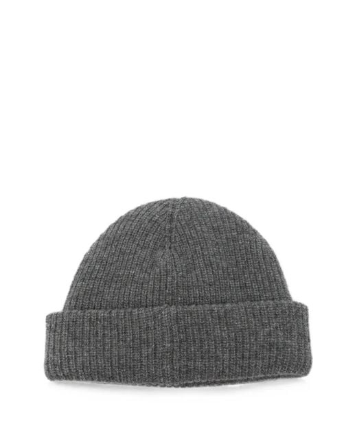 Balenciaga Gray Logo-Patch Beanie Hat for men