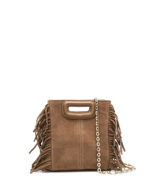 Maje Brown Small M Fringed Suede Bag