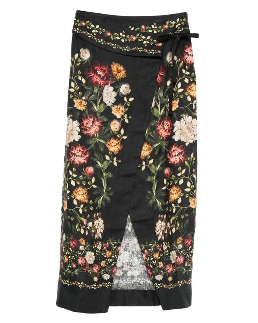 Agua Bendita Black Pareo Midi Floral Skirt
