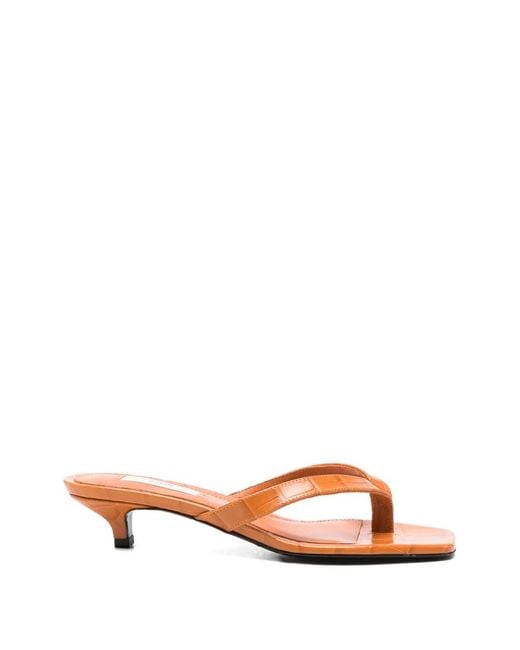 Totême Orange Croco-Embossed Heeled Flip Flops