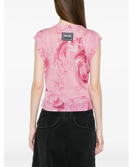 Versace Jeans Couture Pink V-Neck Patterned Top