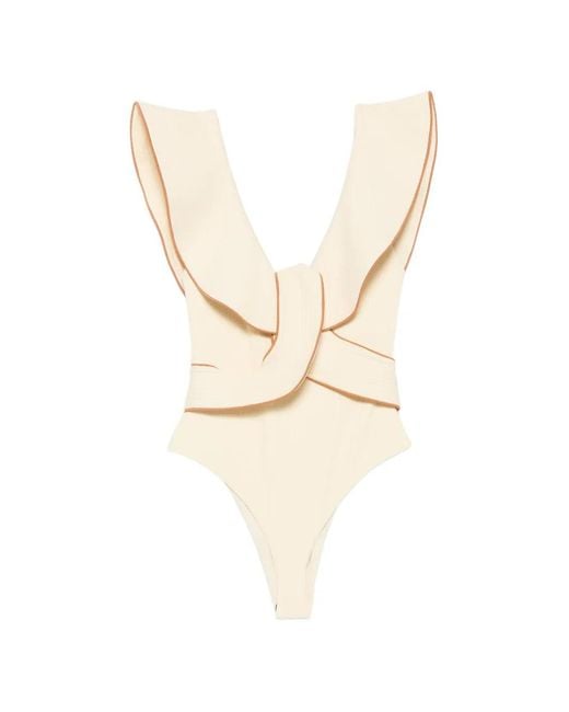 Johanna Ortiz Natural Beaches Crinkle Ruffled-Detail Swimsuit