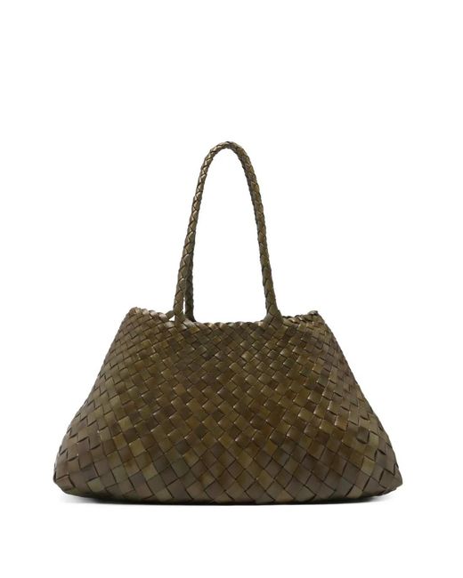 Dragon Diffusion Green Big Santa Croce Woven Leather Tote Bag
