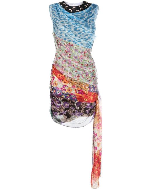 MARINE SERRE Red Regenerated Scarves Silk Minidress