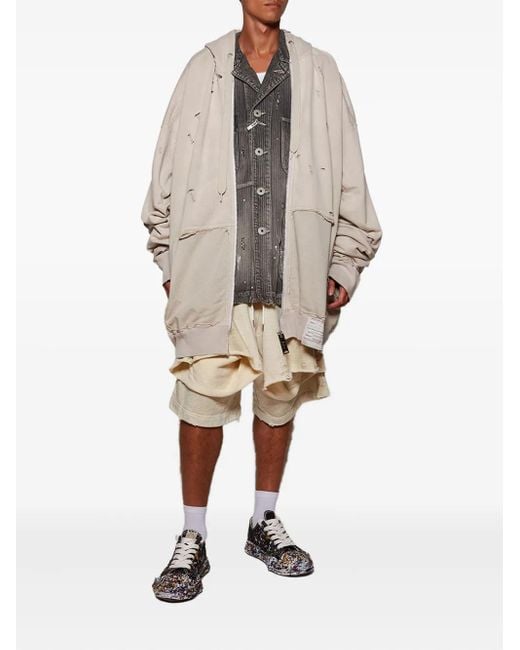 Maison Mihara Yasuhiro White Distressed Zip-Up Hoodie for men