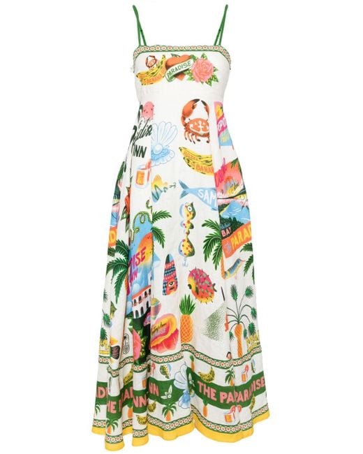 ALÉMAIS Linnen Midi-jurk in het Multicolor