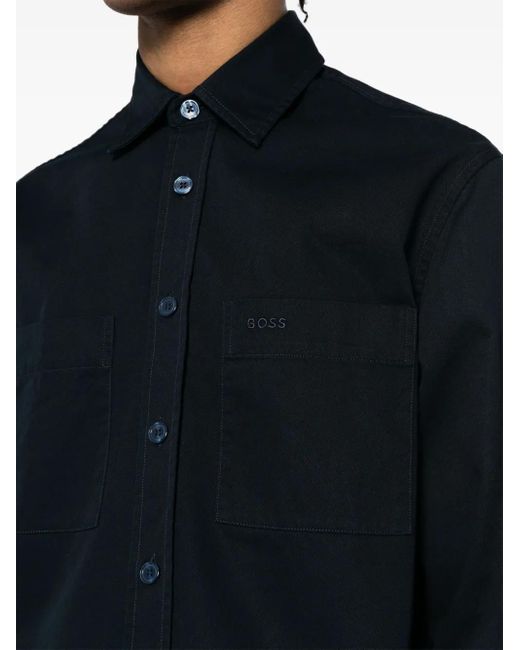 Boss Blue Logo-Embroidered Cotton Shirt for men