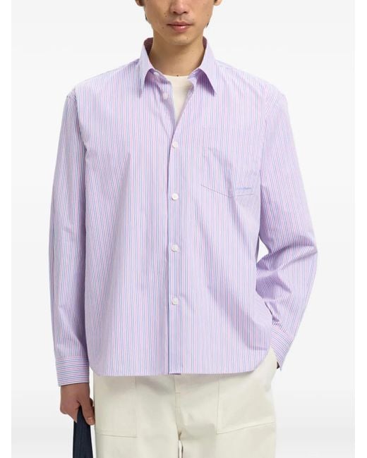 SELECTED Purple Striped Chest-Pocket Shirt for men