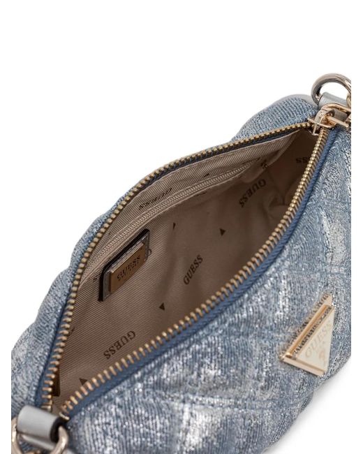 Guess White Giully Quilted Metallic-Effect Shoulder Bag