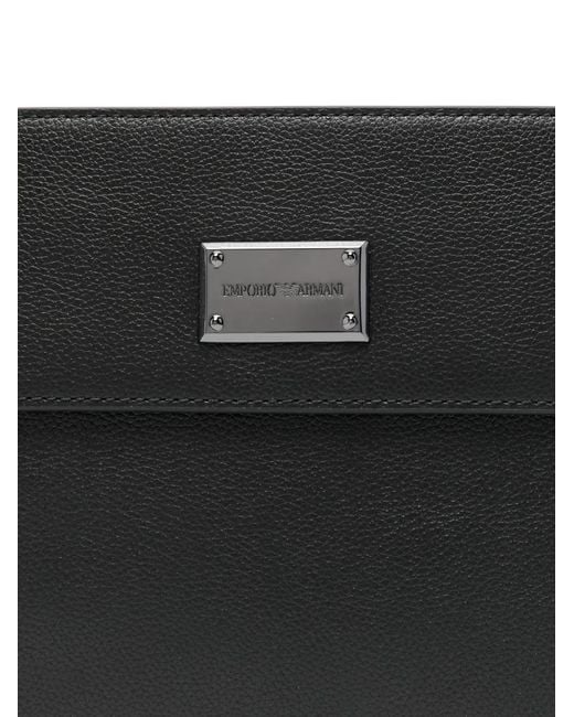 Emporio Armani Black Logo-Plaque Leather Messenger Bag for men