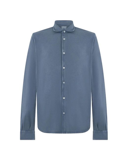 Fedeli Blue Classic-Collar Long-Sleeve Shirt for men