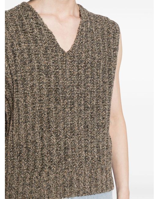 Maison Margiela Gray V-neck Chunky-knit Vest for men