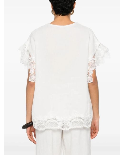 Maurizio Mykonos White Bluse mit Kordelbesatz