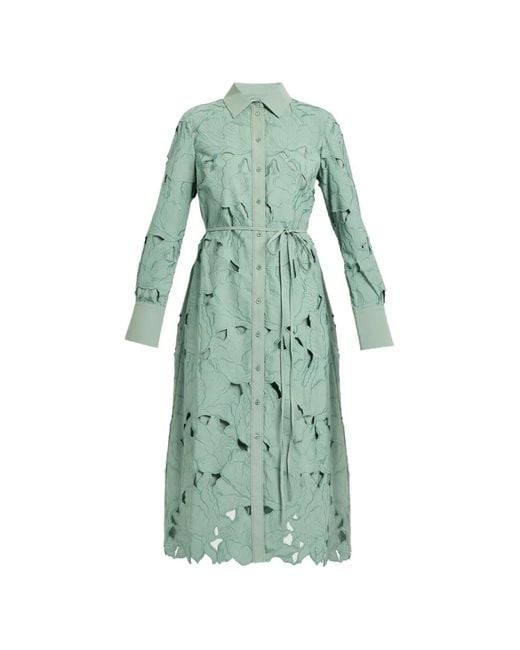 Erdem Green Floral Cut-Out Shirt Dress