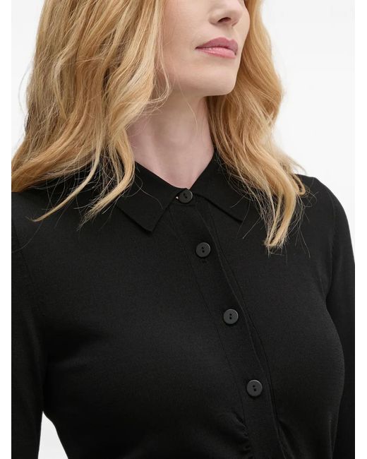 Sisley Black Buttoned Gathered Cardigan