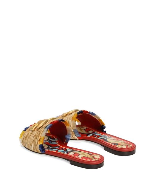 Dolce & Gabbana Metallic Raffia Flat Slides