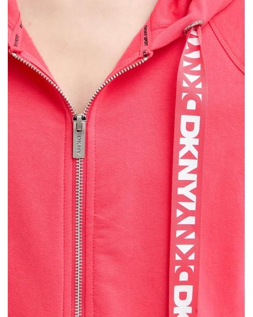 DKNY Red Logo-Print Drawstring Zip-Up Hoodie