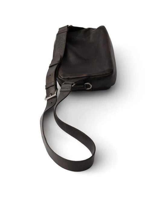 Prada Black Distressed Nappa Leather Shoulder Bag for men