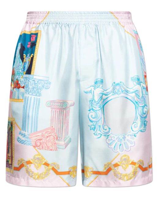 Versace Blue Gallery Print Silk Shorts for men