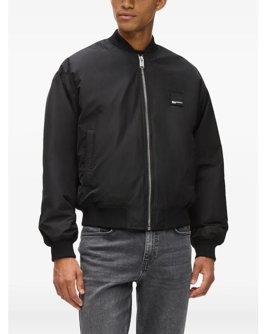 Karl Lagerfeld Black Zip-Up Logo-Patch Bomber Jacket for men