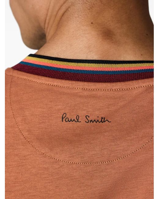 Paul Smith Brown Striped-Collar T-Shirt for men