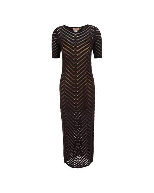 Twinset Black Robe Mi-Longue Manches Courtes En Maille À Motif Chevrons