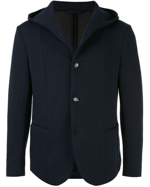 Emporio Armani Blue Fitted Hooded Blazer Jacket for men