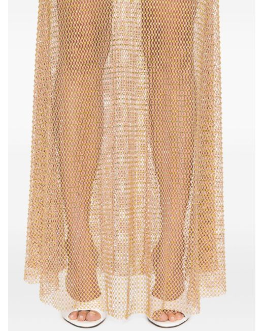 Crystal-embellished mesh maxi skirt Self-Portrait de color Natural