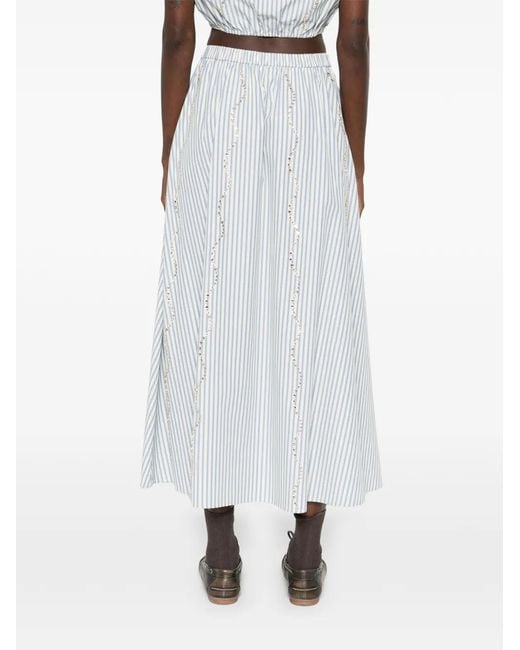 Sandro White Rhinestone Striped Maxi Skirt