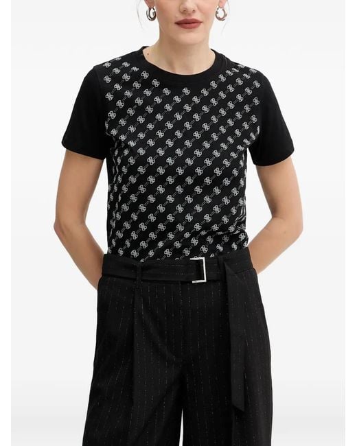 Guess Black Patterned Crew-Neck T-Shirt