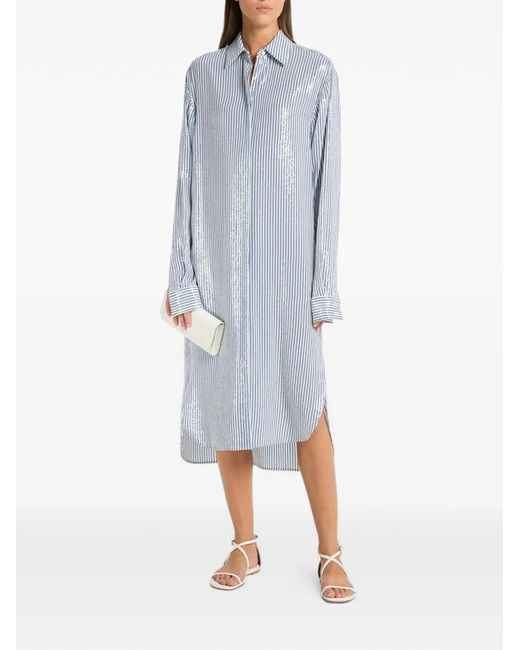 Michael Kors Blue Metallic Striped Shirt Dress