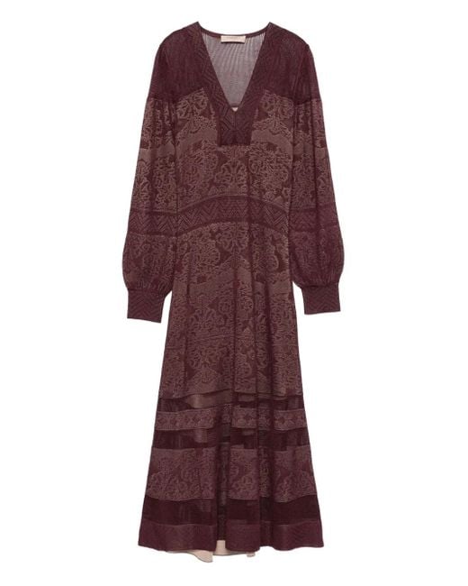 Twinset Purple Maxi V-Neck Dress