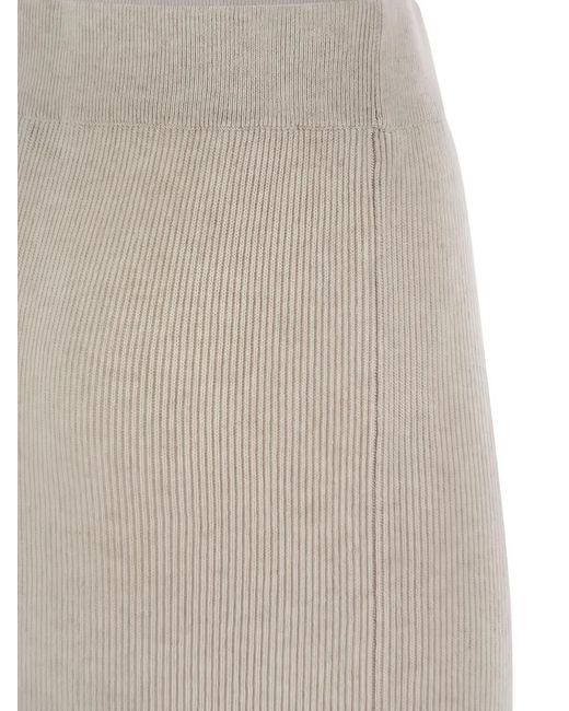 Brunello Cucinelli White Ribbed Midi Skirt