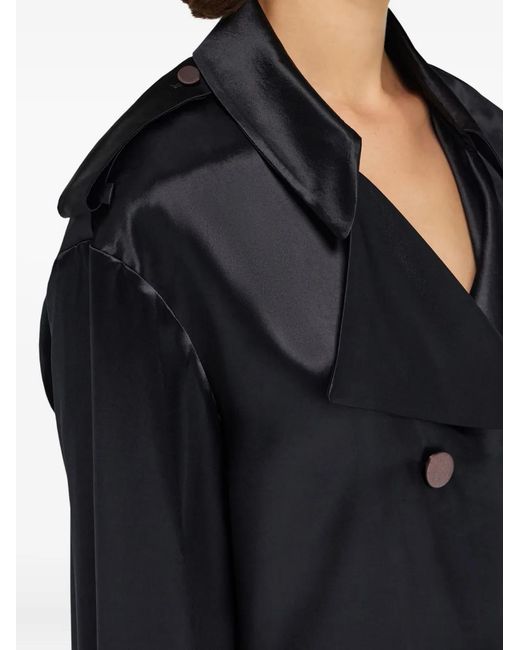 Ferragamo Black Satin Double-Breasted Trench Coat