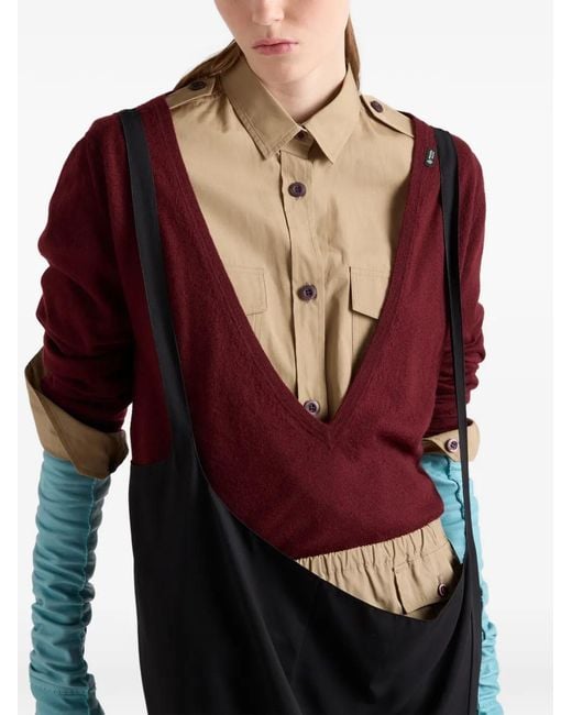 Prada Red Cashmere V-Neck Sweater