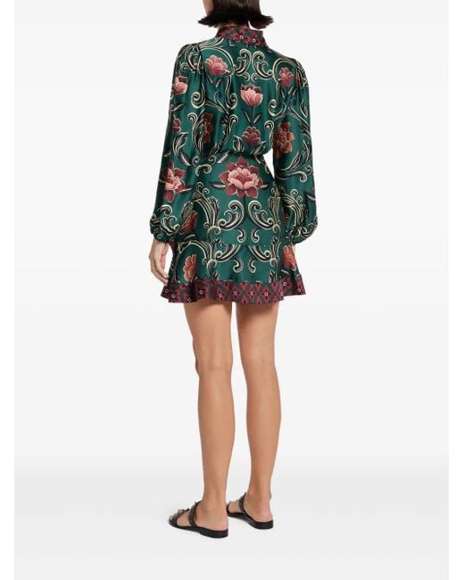 Farm Rio Green Floral-Print Mini Dress