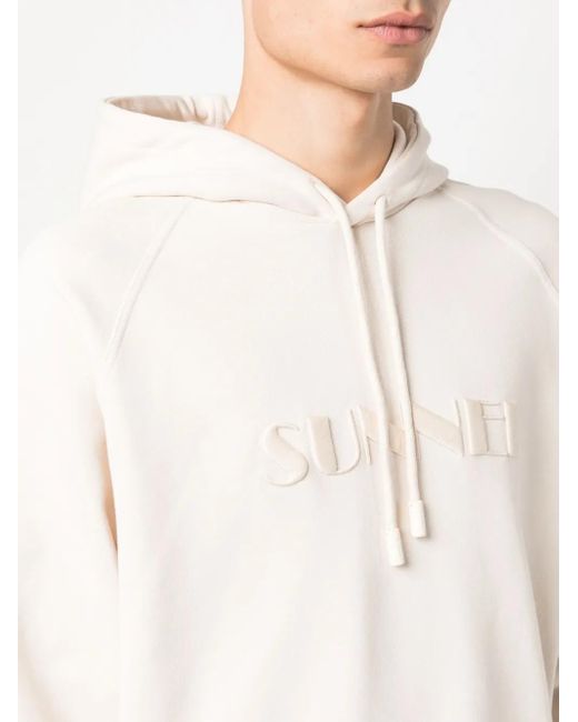 Sunnei White Embroidered-Logo Cotton Hoodie for men