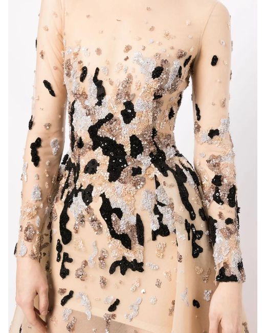 Saiid Kobeisy Natural Bead-Embellished Tulle Gown
