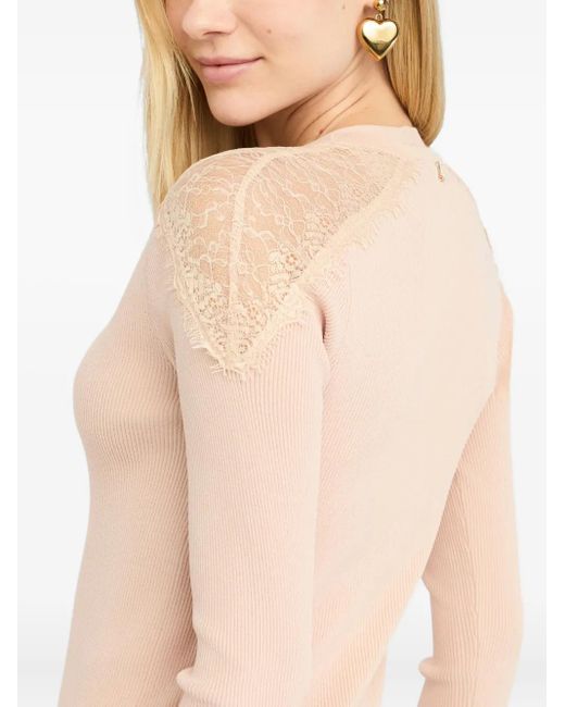 Liu Jo Pink Cardigan mit Spitzenbesatz