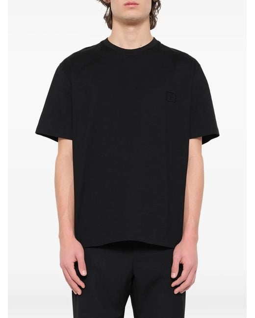 Wooyoungmi Black Flower-Print Logo-Patch T-Shirt for men