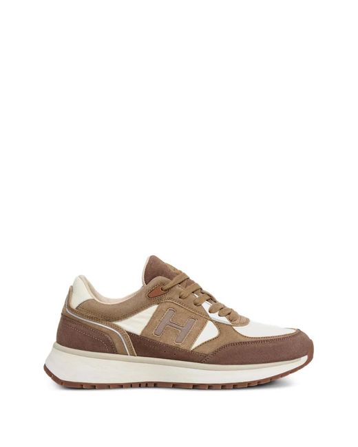 Hackett Brown Otto Run Monogram-Patch Sneakers for men