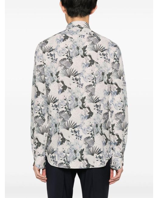 Xacus Leinenhemd mit Blumen-Print in Gray für Herren