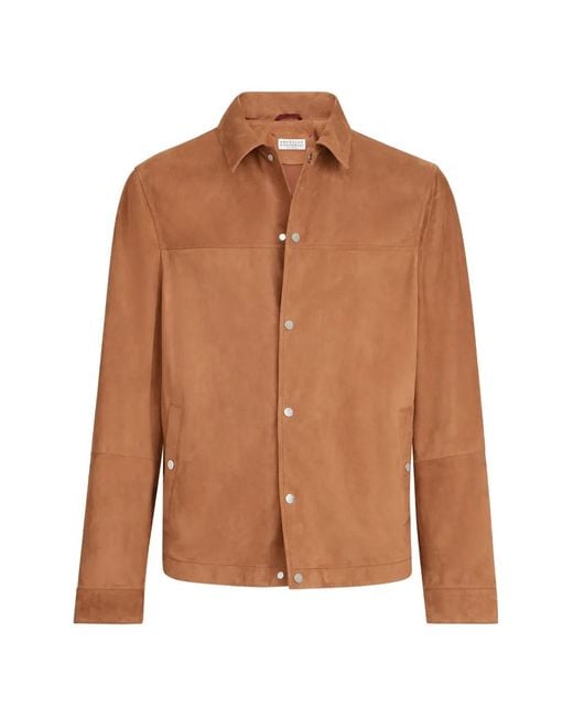 Brunello Cucinelli Brown Suede Outerwear Jacket for men