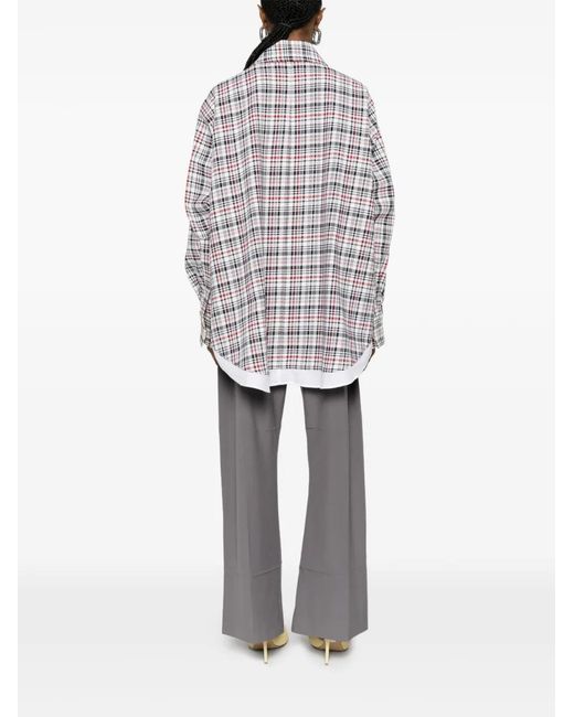 Victoria Beckham White Veste Cocoon Shacket À Carreaux